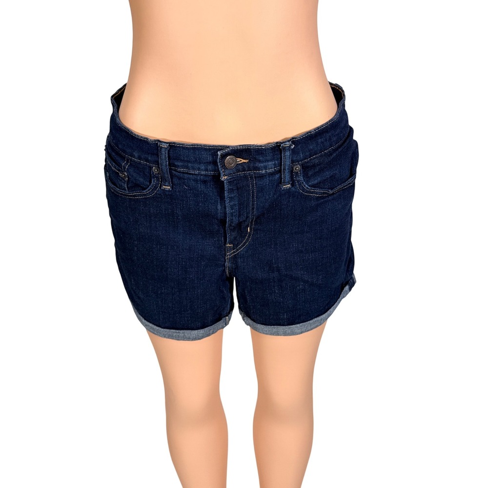 Levi's Mid Length Denim Shorts Womens 31 Dark Wash Excellent Cuffed Stretch